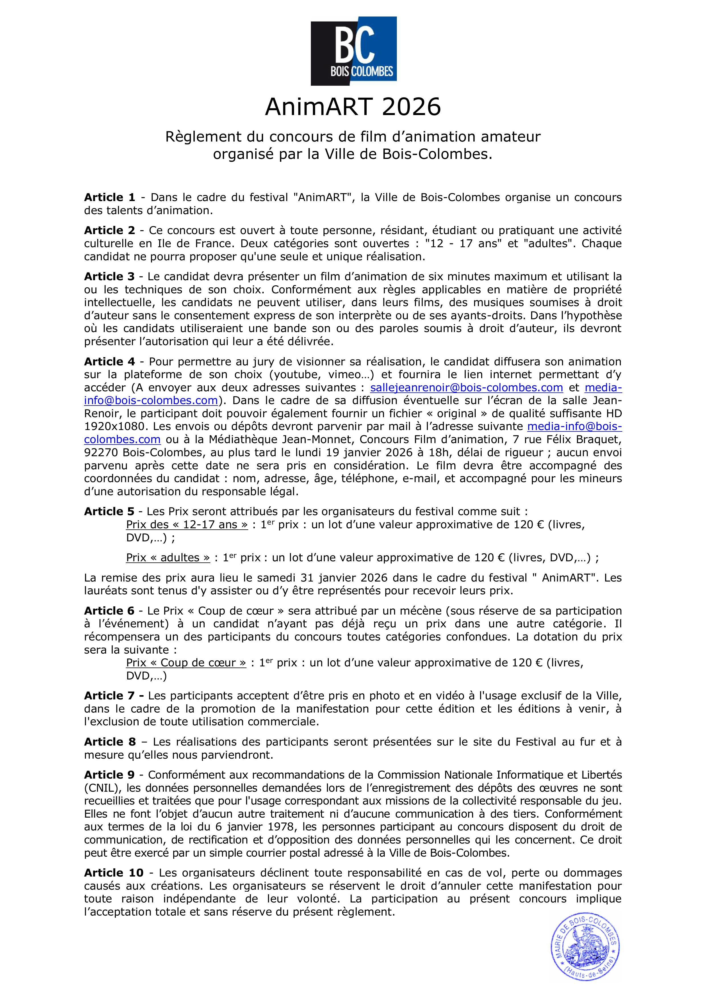 Reglement concours 2026